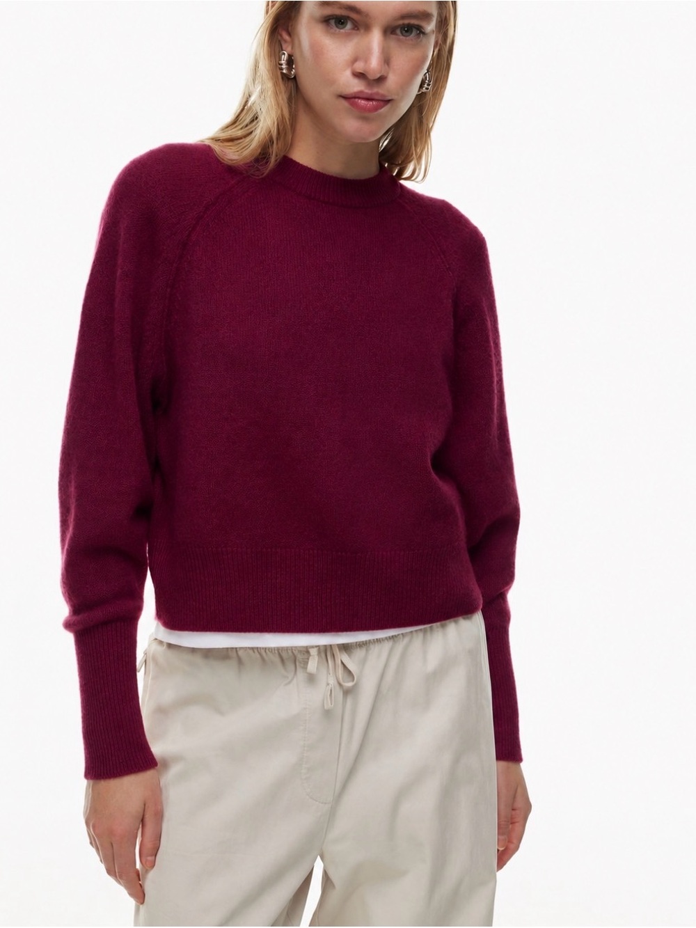 Aritzia The Group Babaton Luxe Cashmere Crewneck Sweater in Wild Berry